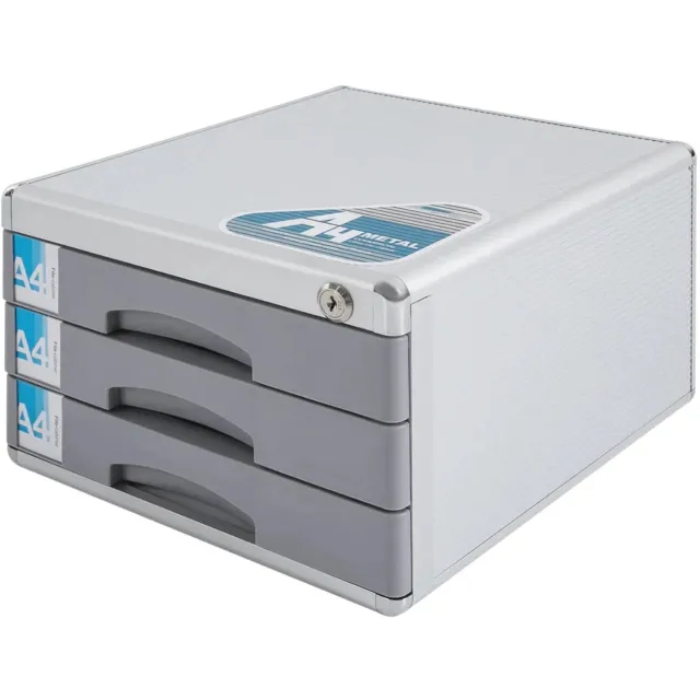 Happiq Ladenkast - Voor Kantoor of Thuis - Afsluitbaar 3-Lagen - Aluminiumlegering en Houtnerf - Lichtgrijs