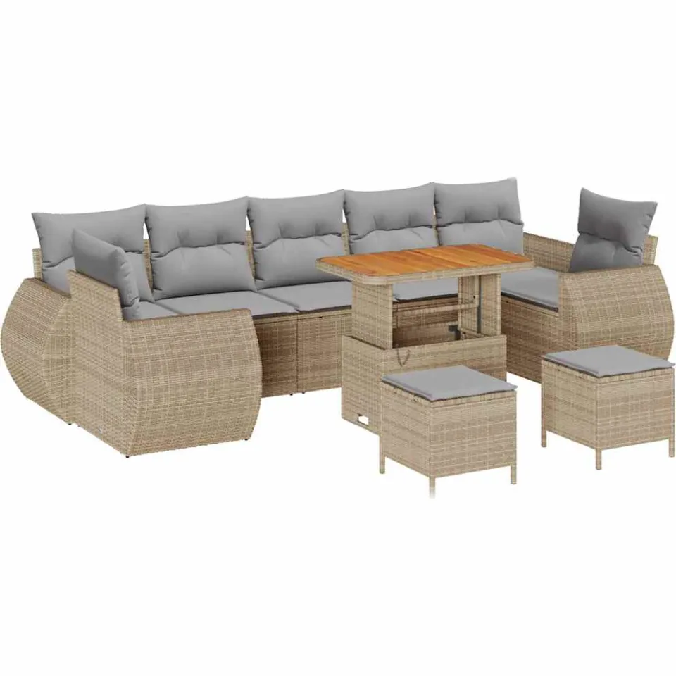 vidaXL Tuinbankenset 10 st Beige poly rattan