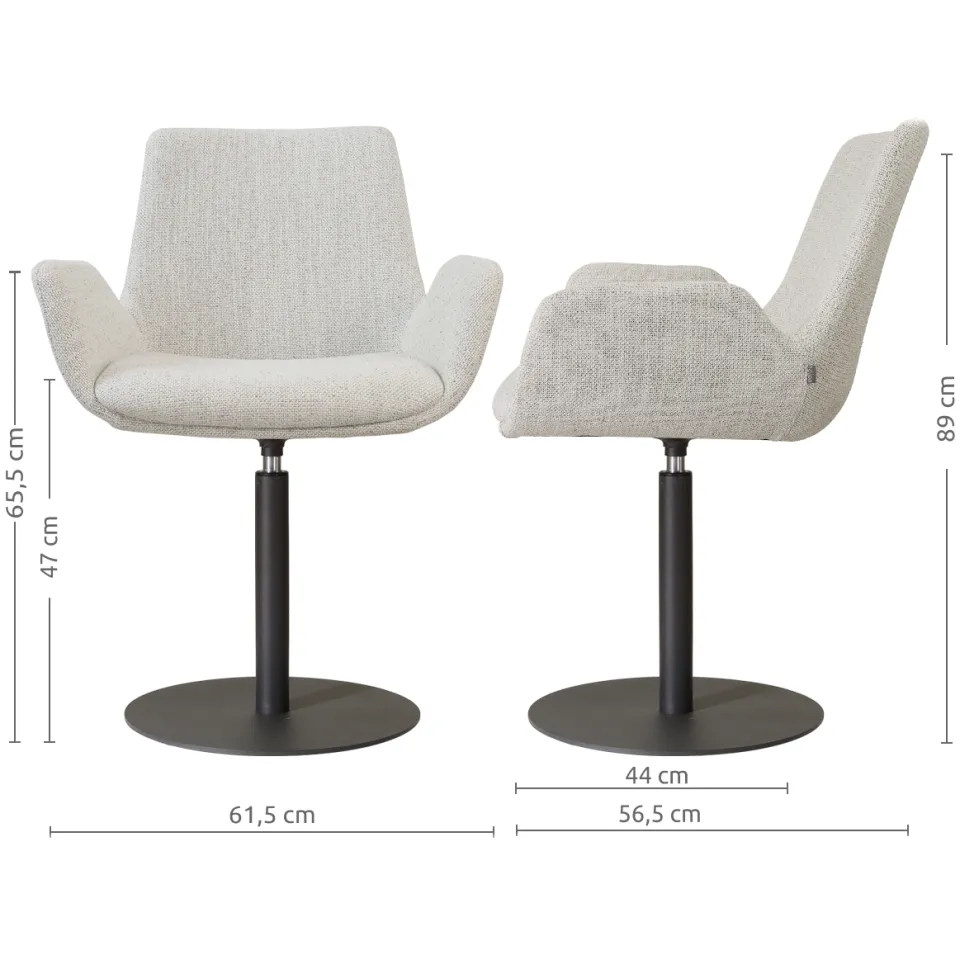 Nolon Niva-Eef draaibare tulp eetkamerstoel beige gemêleerd - mat zwart onderstel, foto 3