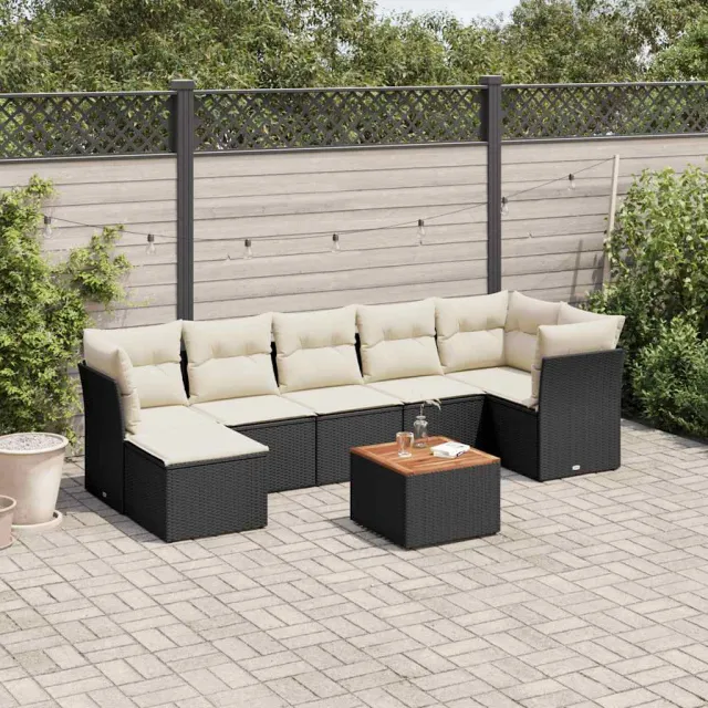 vidaXL 8-delige Loungeset met kussens poly rattan zwart, foto 2