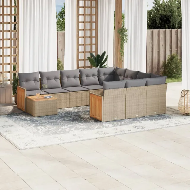 vidaXL 11-delige Tuinset met kussens poly rattan beige, foto 2