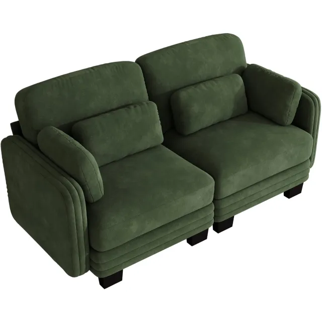 Wishdor 2-zitsbank - Modulaire bank met verplaatsbare lenden- en armkussens - Chenille met meerlaagse zitting - Pocketveren en U-verbindingen - Woonkamer en appartement - Groen - 176 x 88 x 88 cm