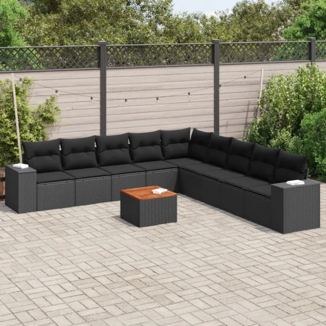 vidaXL 10-delige Loungeset met kussens poly rattan zwart, foto 2
