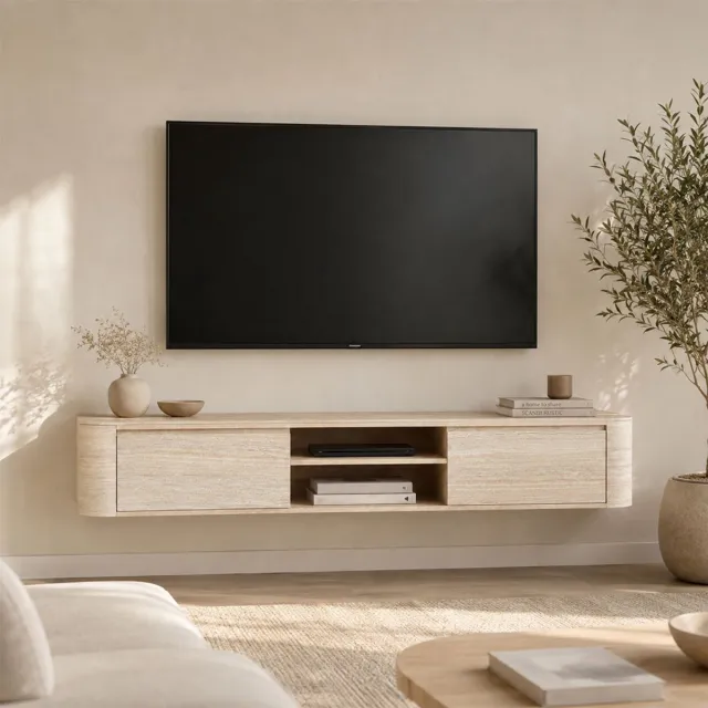 Milton & Oldbrook Zwevend TV-meubel Fermo Travertinlook Beige
