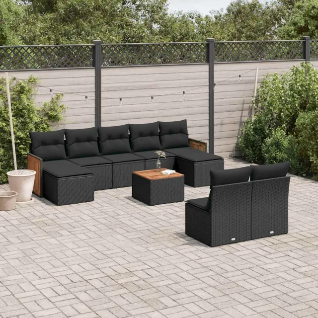 vidaXL 10-delige Loungeset met kussens poly rattan zwart, foto 2
