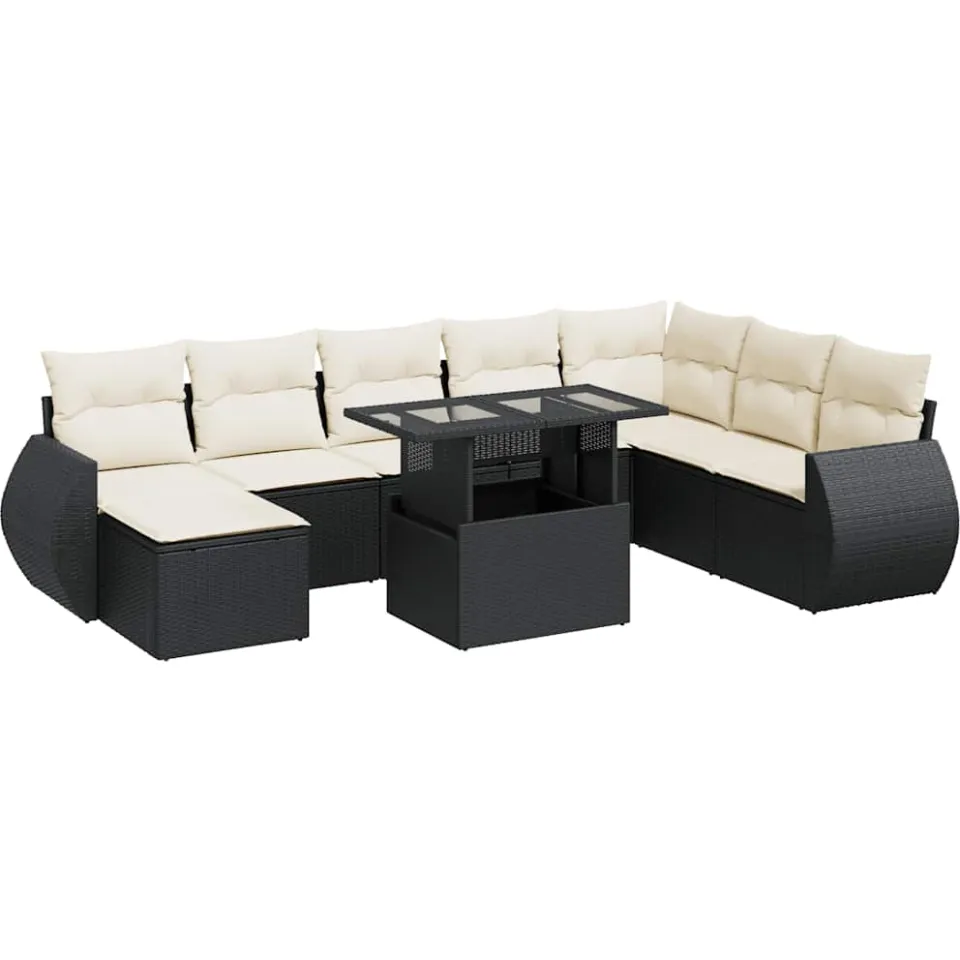 vidaXL 9-delige Loungeset met kussens poly rattan zwart, foto 3