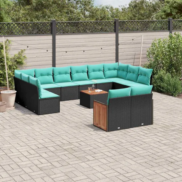 vidaXL 13-delige tuinbankset met kussens van zwart polyrotan, foto 2