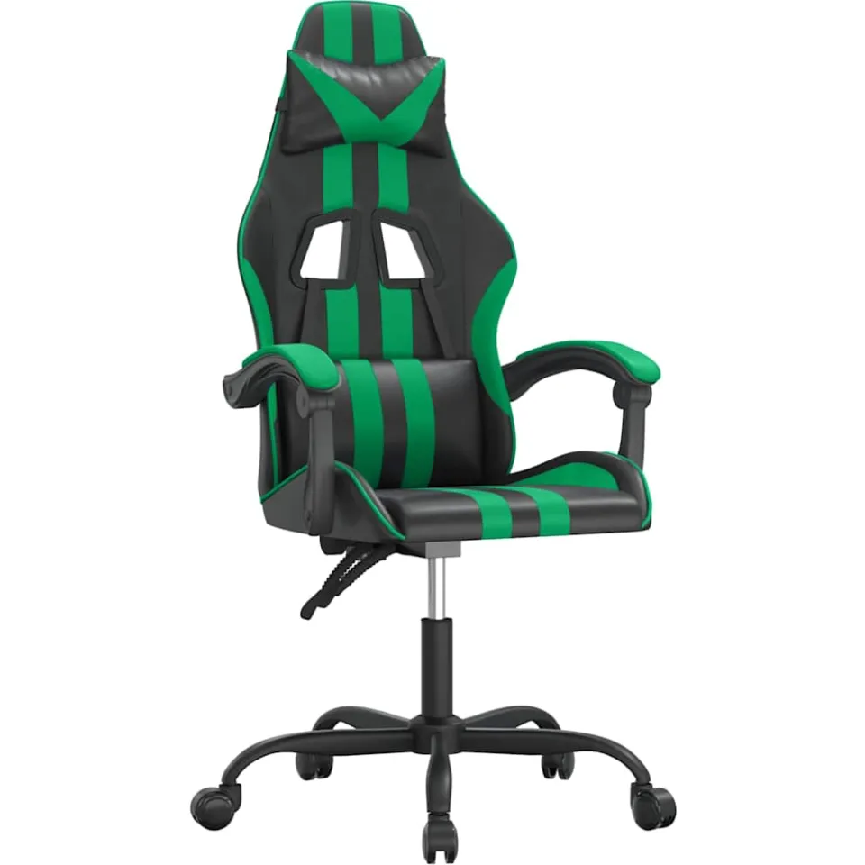 vidaXL Gamestoel draaibaar kunstleer zwart en groen, foto 3