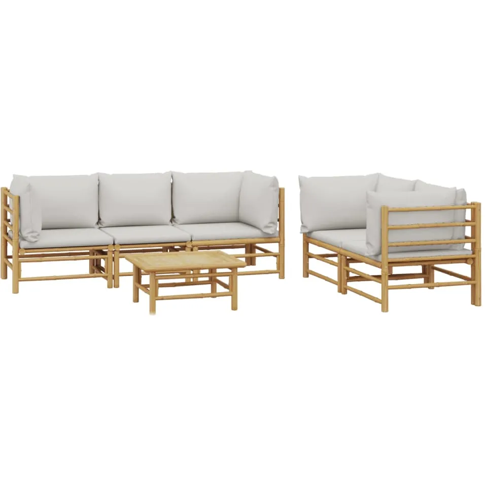 vidaXL 6-delige Loungeset met kussens bamboe lichtgrijs Bruin