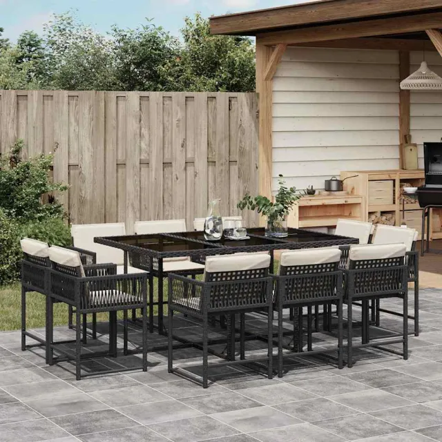 vidaXL 11-delige Tuinset met kussens poly rattan zwart, foto 2