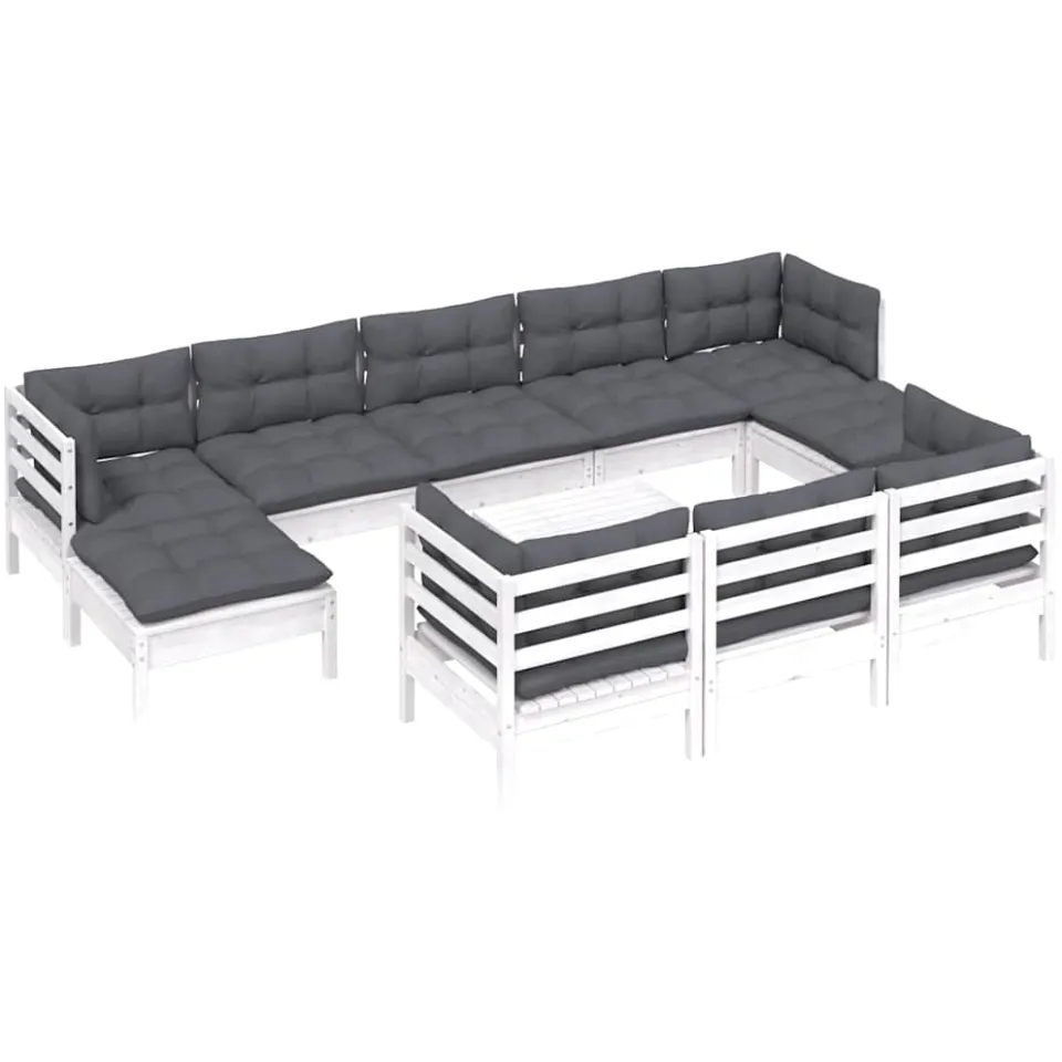 vidaXL 11-delige Loungeset met kussens massief grenenhout wit, foto 3