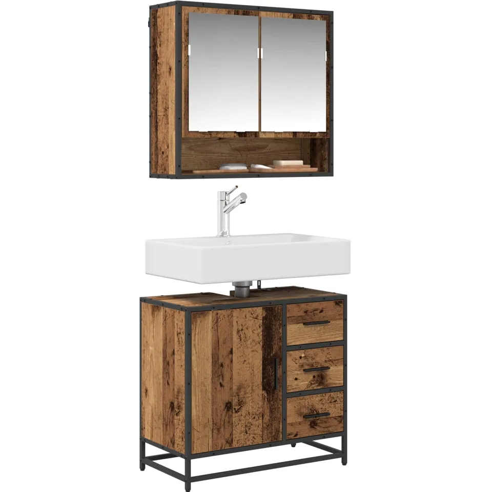 vidaXL Badkamerkast Oud Hout 65 x 33 x 60 cm Bewerkt hout Bruin