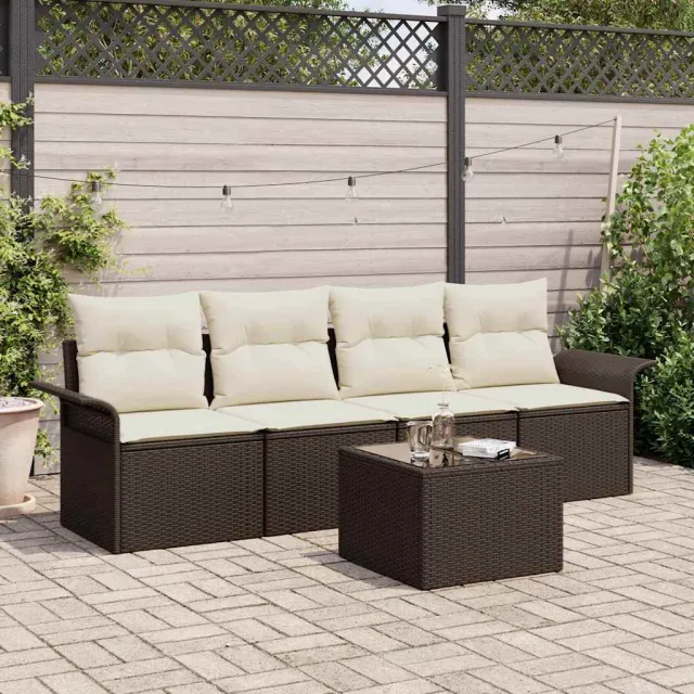 vidaXL Bankstel 5 st Bruin poly rattan