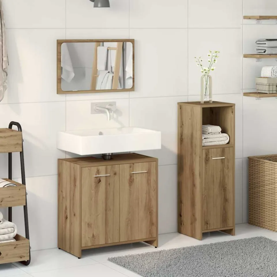 vidaXL 3-delige Badkamermeubelset bewerkt hout artisanaal eikenkleur, foto 2
