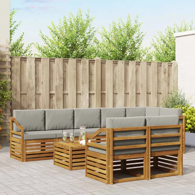 vidaXL Buiten bankenset 9 st 8-zits Naturel en lichtgrijs