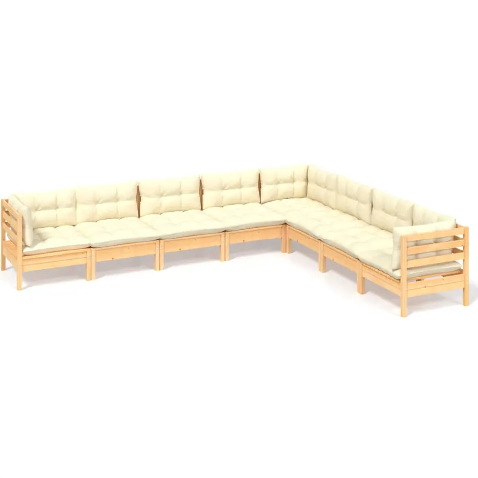 vidaXL 8-delige Loungeset met crèmekleurige kussens massief grenenhout