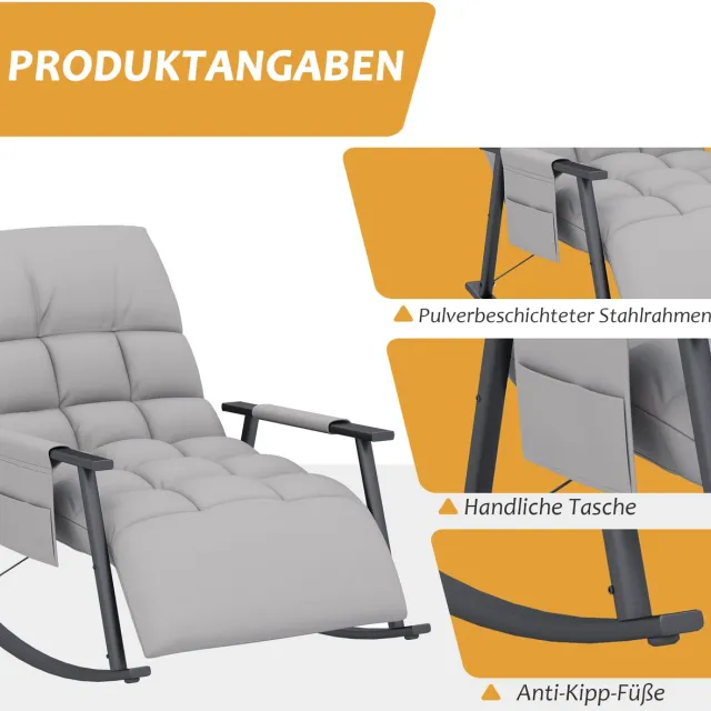 HAUSS SPOLE Relaxfauteuil Schommelstoel Met Voetsteun Verstelbare Rugleuning En Zijvak Voor Woonkamer En Rustmomenten Grijs Microvezel