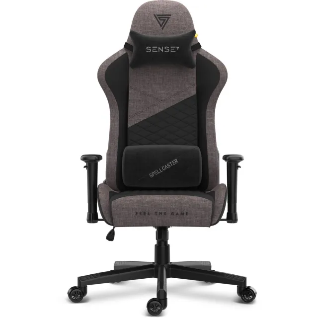 SENSE7 Spellcaster Senshi - Gamestoel Stof - Ergonomisch - Belastbaar tot 150kg - 2D Armsteunen & Kussens - Zwart/Grijs