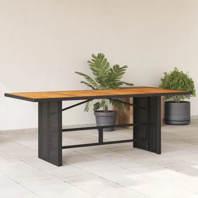 vidaXL Tuintafel met acaciahouten blad 190x80x75 cm poly rattan zwart, foto 2