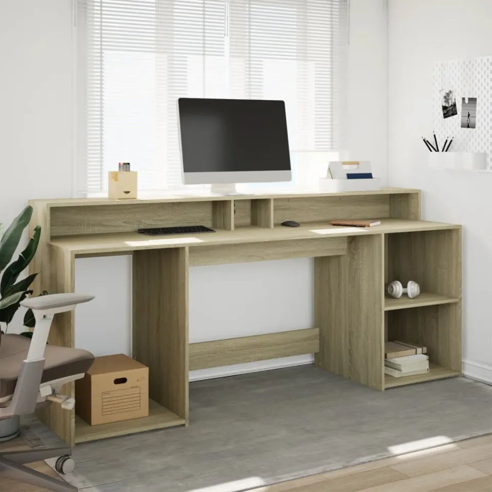 vidaXL Desk Sonoma Eiken 200 x 55 x 91 cm Engineered Wood, foto 2