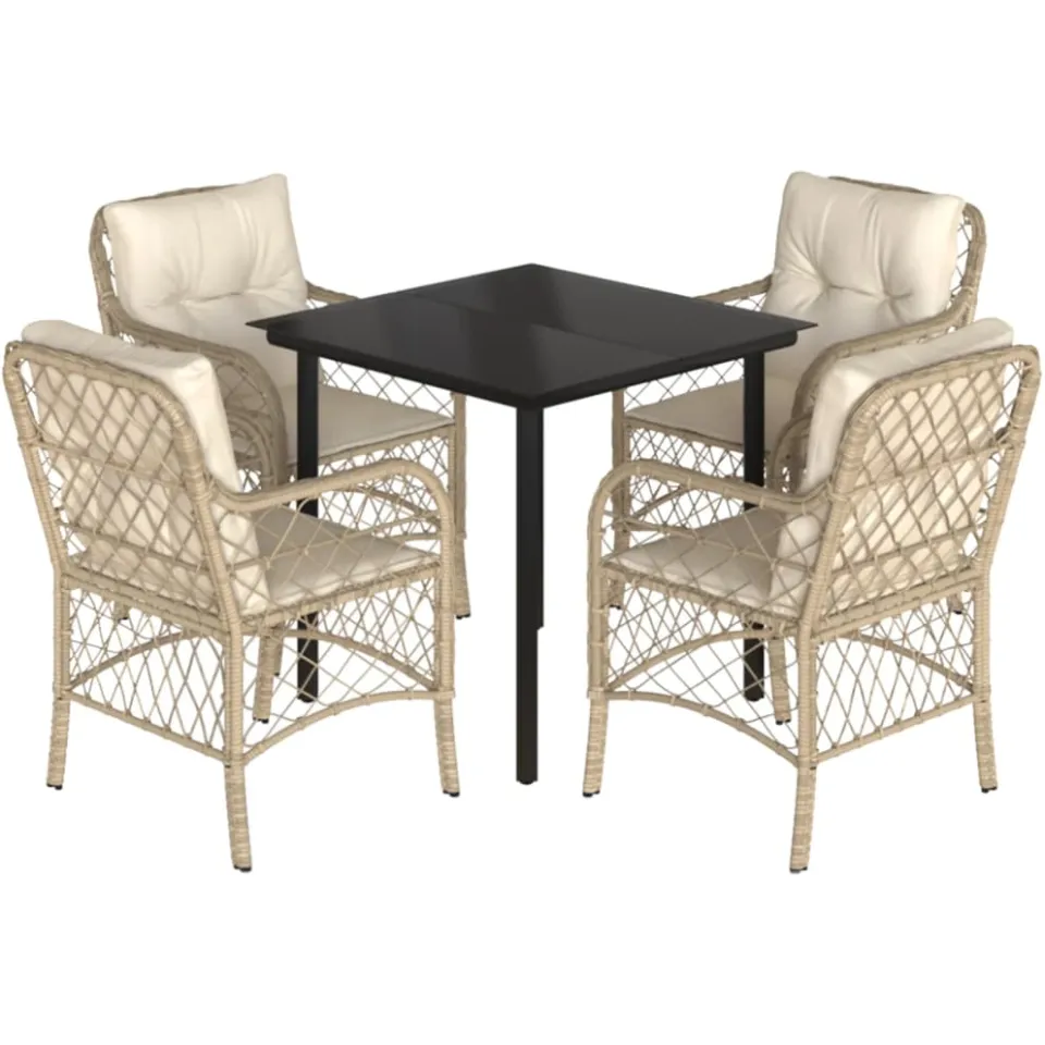 vidaXL 5-delige Tuinset met kussens poly rattan beige, foto 3