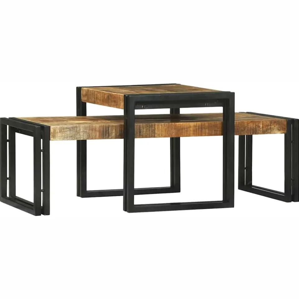 vidaXL Salontafel 2 st Bruin 48 x 40 x 40 cm Massief Mango Hout, foto 3