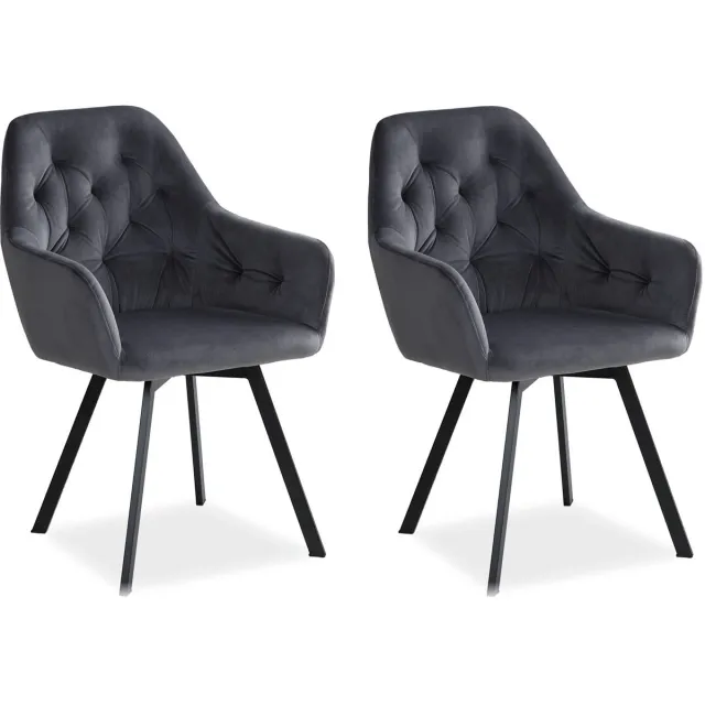 Homestyle4u Eetkamerstoelen - Set van 2 - Draaibaar - met armleuningen - Grijs - Fluweel