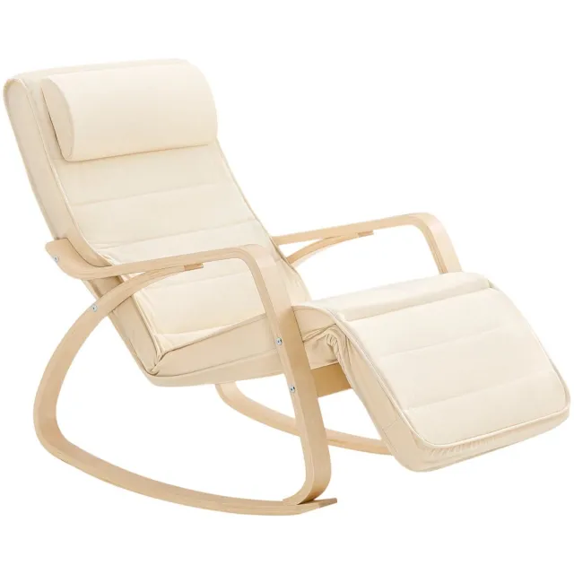 RosaBloom Schommelstoel - Relaxfauteuil - Draaifauteuil - Relaxstoel - Verstelbare Voetsteun - Comfortabel - 66x80x68cm - Berkenhout & Katoen - Wit