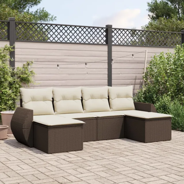 vidaXL 6-delige Loungeset met kussens poly rattan bruin, foto 2