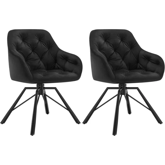 Klarven Eetkamerstoel Fluweel zwart - Eetkamerstoelen - Eetkamerstoelen Set Van 2 - Eetkamerstoelen Draaibaar - Draaibare Eetkamerstoel - Dining Chair - Kunstleer, Met Armleuningen, 360 Graden Draaibaar
