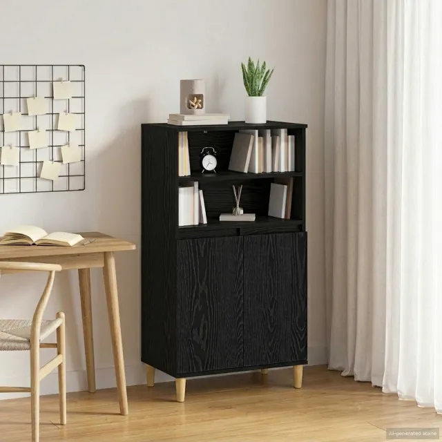 vidaXL Hoge kast Zwart eiken 60 x 36 x 110 cm Bewerkt hout, foto 2