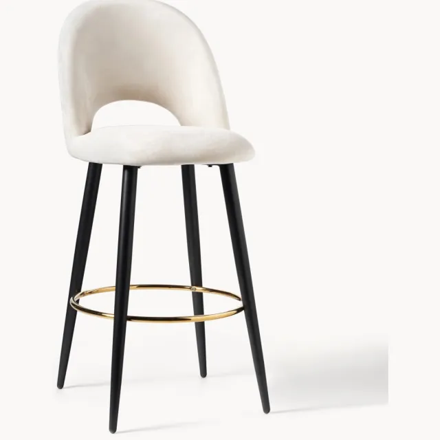 Westwing Collection Fluwelen barstoel Rachel Wit, Zwart