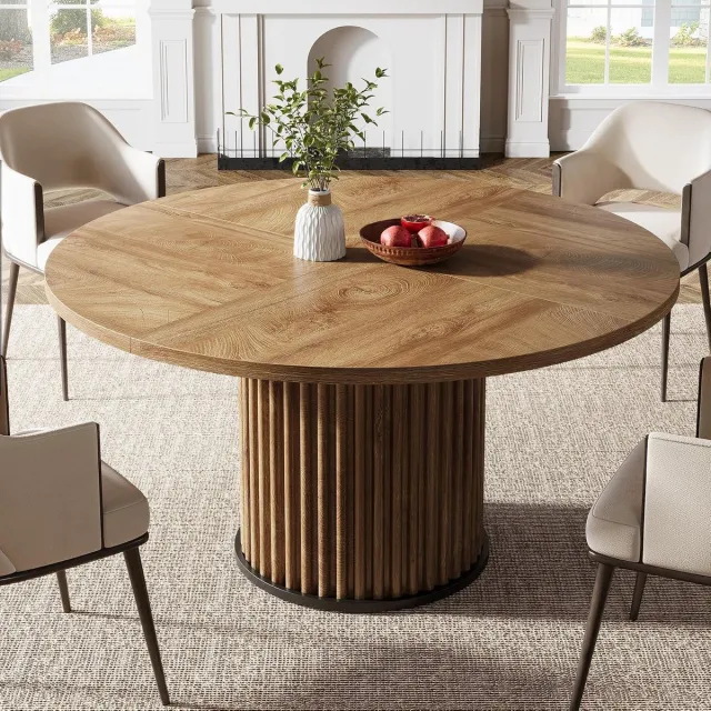 BonBonVibes Ronde Eettafel 120 cm Zwart & Bruin – Eetkamertafel voor 4 Personen – Moderne Keukentafel met Stevig Metalen Frame – Japandi Tafel voor Eetkamer, Keuken & Woonkamer