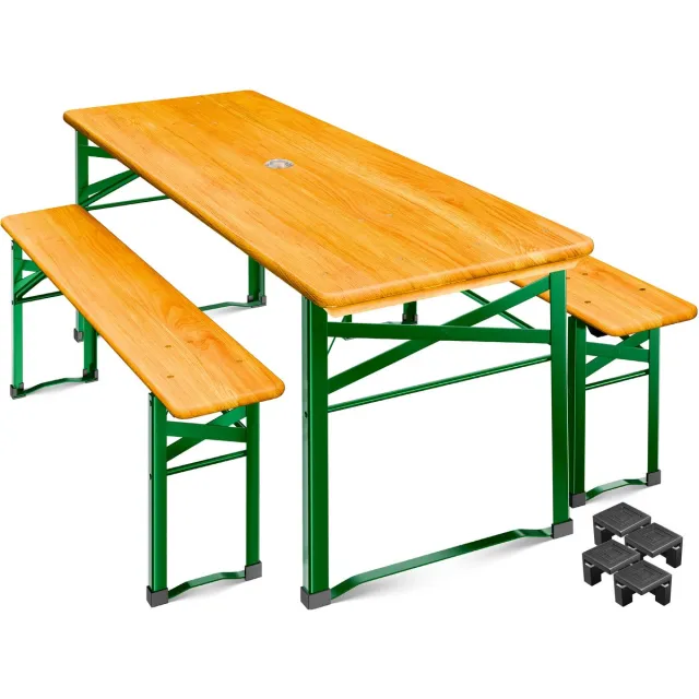 Kesser Biertafel met Banken 3-delig 170 x 46 cm - Inklapbare Biertafelset / Tuintafel van Hout met 2 Bierbanken - Lichtbruin