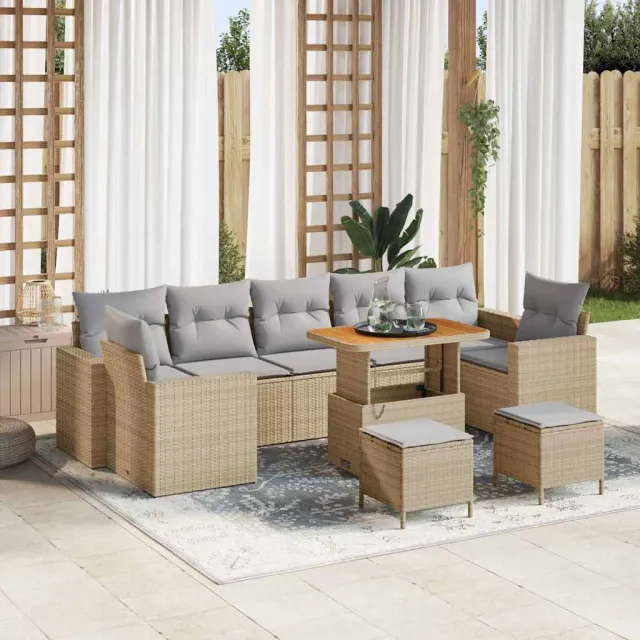 vidaXL Tuinbankenset 10 st Beige poly rattan, foto 2