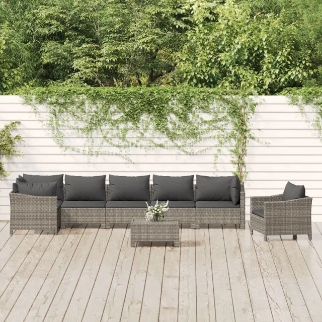 vidaXL 8-delige Loungeset met kussens poly rattan grijs, foto 2