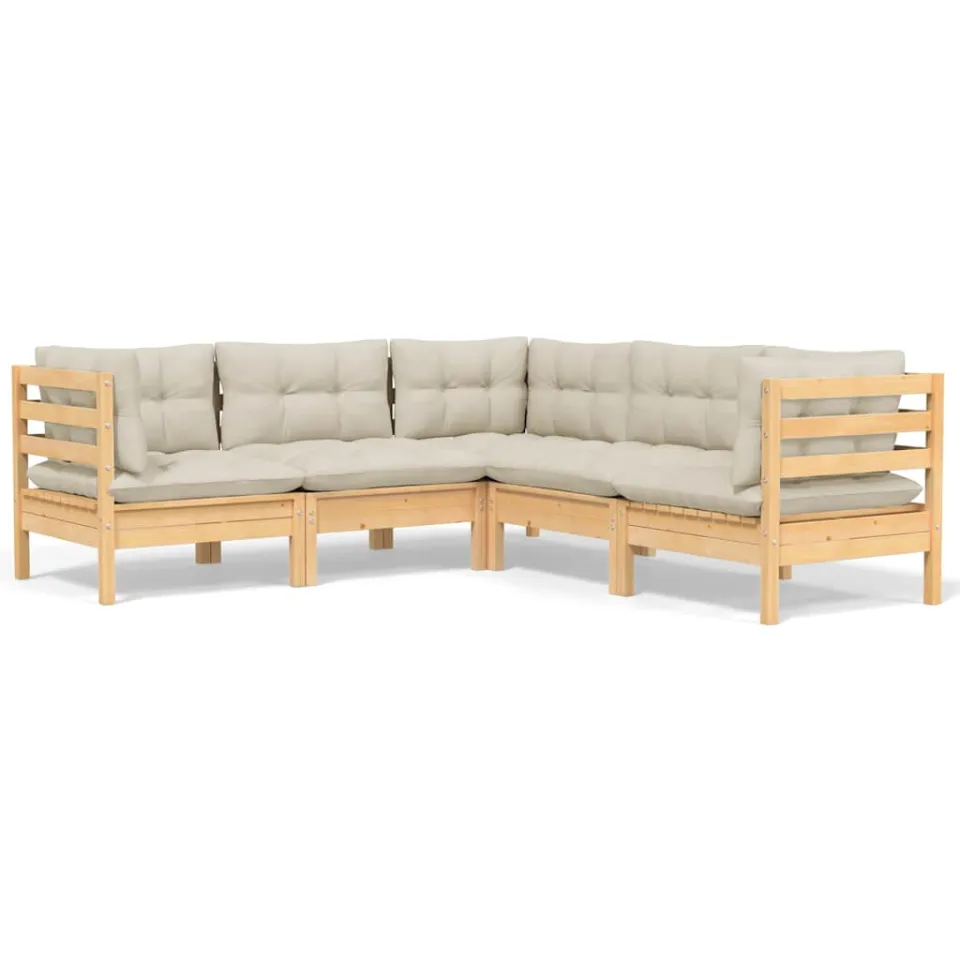 vidaXL 5-delige Loungeset met crèmekleurige kussens massief grenenhout, foto 3