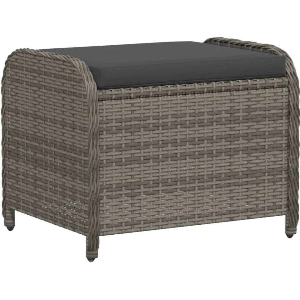 vidaXL Tuinkruk met kussen 58x46x46 cm poly rattan grijs