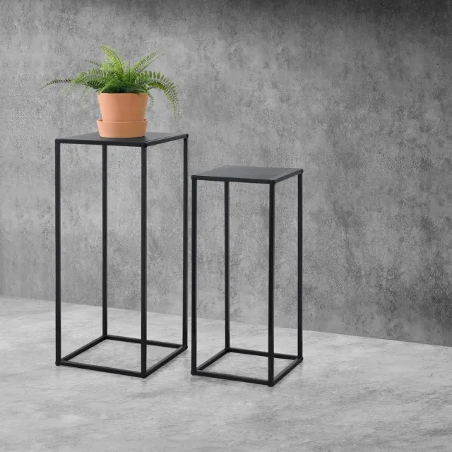 en.casa Bijzettafel set van 2 zwart metaal 70x30x30 - 60x25x25 cm