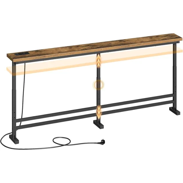 Homesy Smalle consoletafel, smalle haltafel, 180 cm lange haltafel, 1 AC, 1 USB-A, 1 type C, voor woonkamer, hal, entree, vintage bruin-zwart