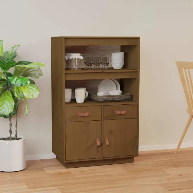 vidaXL Hoge kast 67x40x108,5 cm massief grenenhout honingbruin bruin, foto 2