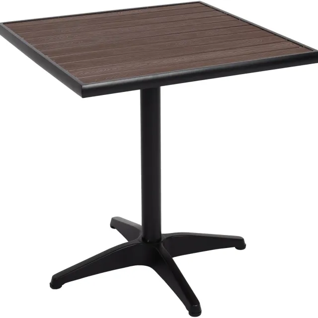 MCW Tuintafel MCW-J95, balkontafel bistrotafel, gastronomie outdoor coating aluminium hout look ~ zwart, donkerbruin