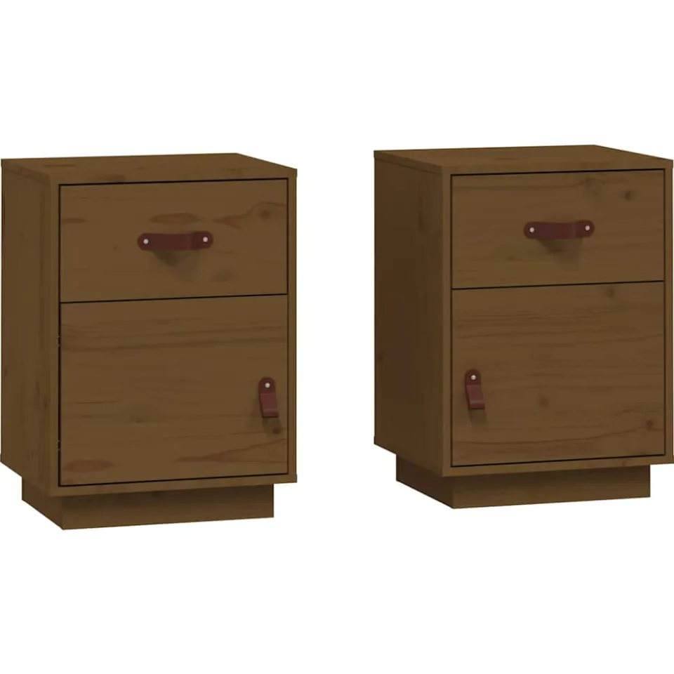 vidaXL Nachtkastjes 2 st 40x34x55 cm massief grenenhout honingbruin