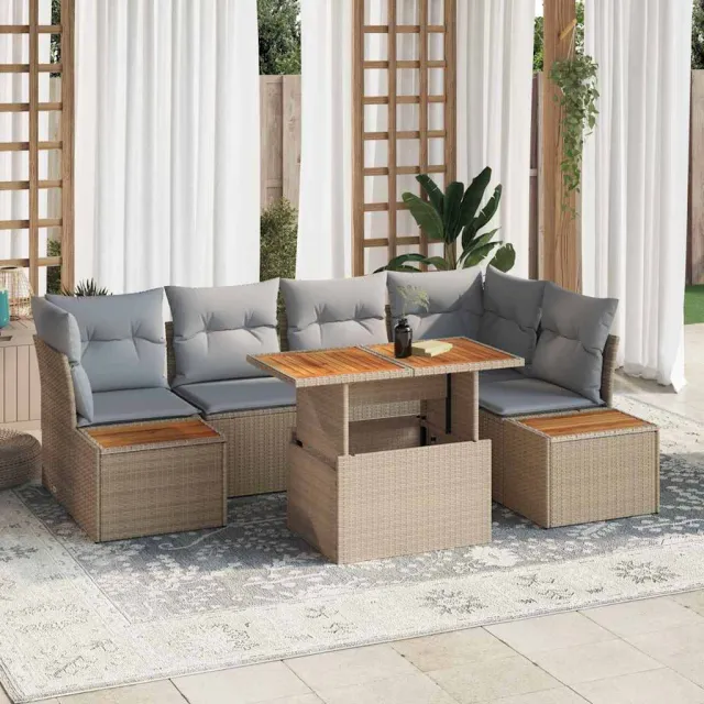 vidaXL Tuin Sofa Set 10 st Beige Poly riet, foto 2