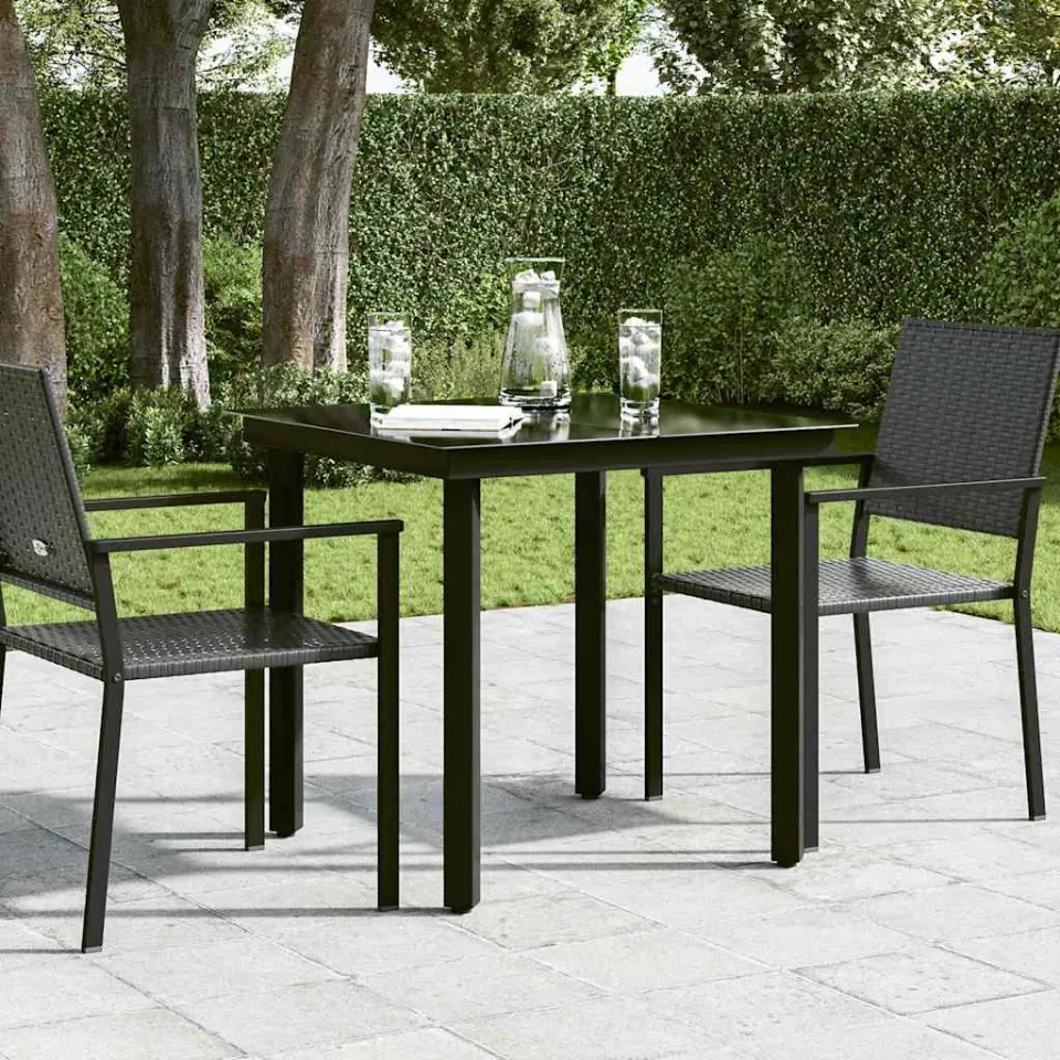 vidaXL Tuintafel 80x80x74 cm staal en glas zwart, foto 3