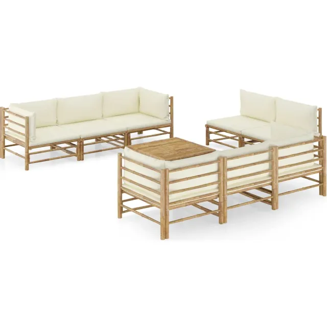 vidaXL 9-delige Loungeset met crèmewitte kussens bamboe