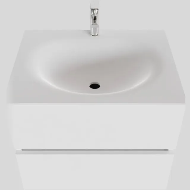 Boss & Wessing Badkamermeubel Solid Surface BWS Stockholm 60x46 cm Mat Wit (met 1 kraangat)