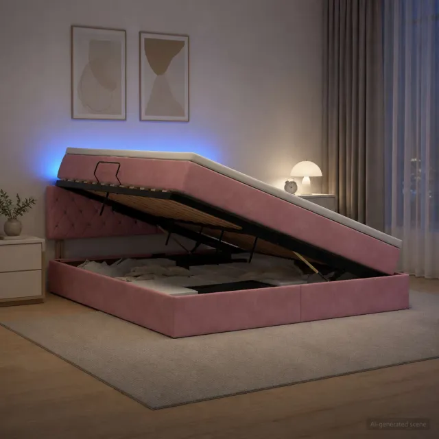 vidaXL LED Opslagbed met Matras Roze 160 x 200 cm Fluweel