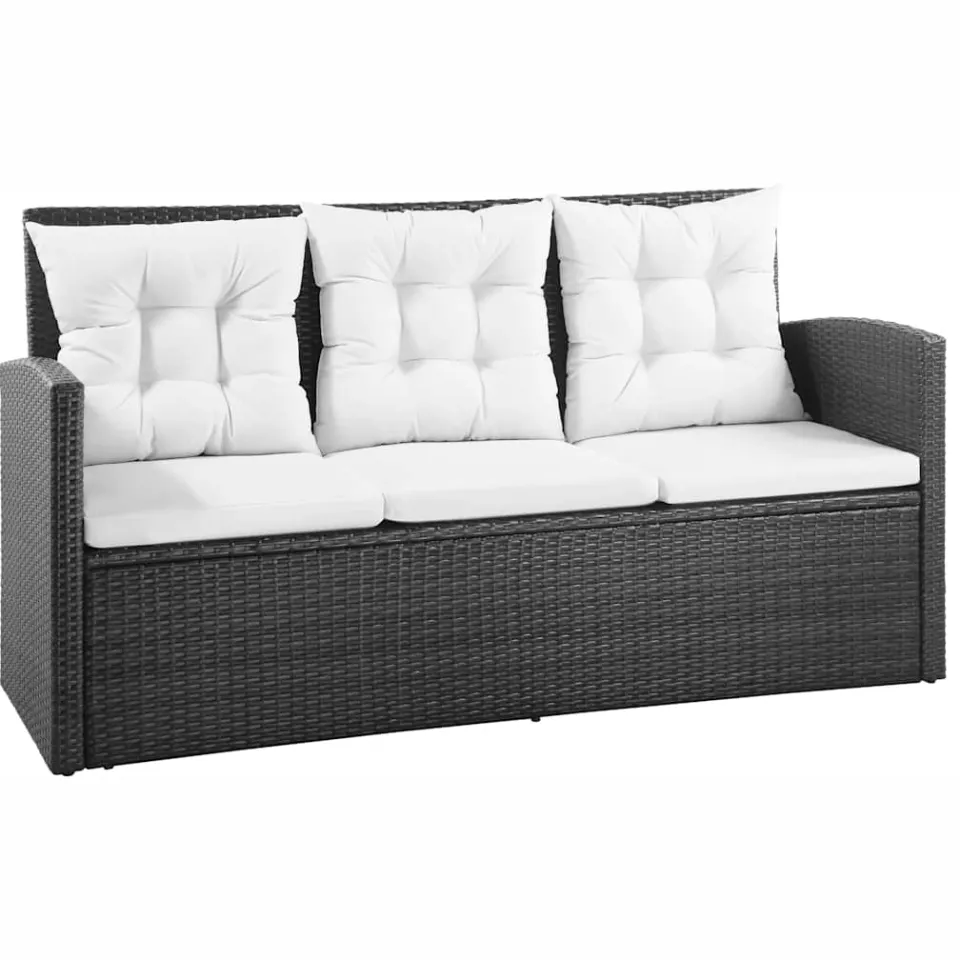 vidaXL 5-delige Loungeset met kussens poly rattan zwart, foto 2