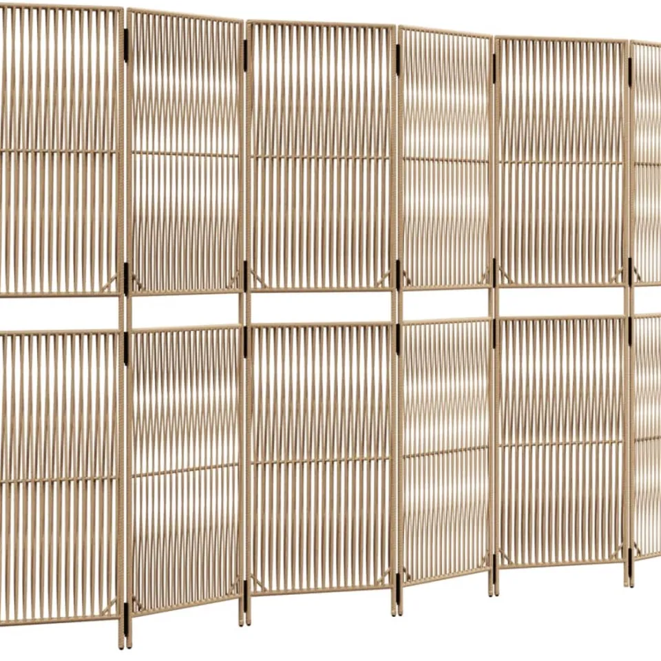 vidaXL Kamerscherm 6 panelen poly rattan beige, foto 3
